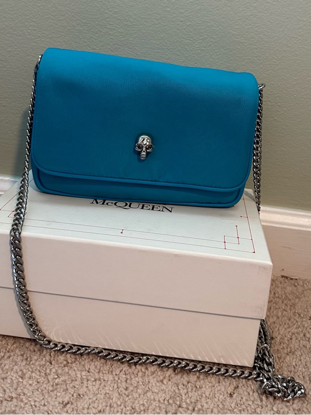 Alexander McQueen Turquoise Skull-Embellished Crossbody Bag